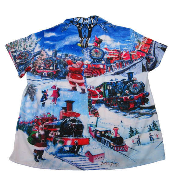 Christmas Hawaiian Shirt Men's size 3XL Short Sleeve Button Up Santa Poly NWT - Picture 2 of 11